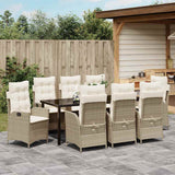 Set da Pranzo per Giardino con cuscino 9 pcs Beige polyrattan