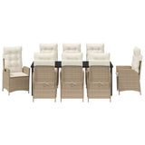 Set da Pranzo per Giardino con cuscino 9 pcs Beige polyrattan