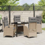 Set da Pranzo per Giardino con cuscino 5 pcs Beige polyrattan