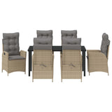 Set da Pranzo per Giardino con cuscino 7 pcs Beige polyrattan