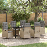 Set da Pranzo per Giardino con cuscino 7 pcs Beige polyrattan