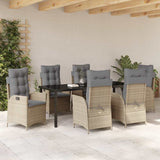 Set da Pranzo per Giardino con cuscino 7 pcs Beige polyrattan