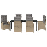 Set da Pranzo per Giardino con cuscino 7 pcs Beige polyrattan