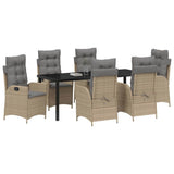 Set da Pranzo per Giardino con cuscino 7 pcs Beige polyrattan