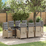 Set da Pranzo per Giardino con cuscino 9 pcs Beige polyrattan