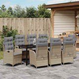 Set da Pranzo per Giardino con cuscino 9 pcs Beige polyrattan