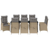 Set da Pranzo per Giardino con cuscino 9 pcs Beige polyrattan