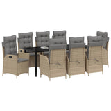 Set da Pranzo per Giardino con cuscino 9 pcs Beige polyrattan