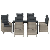 Set da Pranzo per Giardino 7 pcs Grigio chiaro polyrattan