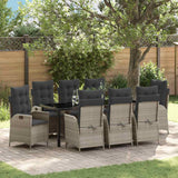 Set da Pranzo per Giardino 9 pcs Grigio chiaro polyrattan
