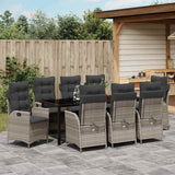 Set da Pranzo per Giardino 9 pcs Grigio chiaro polyrattan