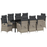 Set da Pranzo per Giardino 9 pcs Grigio chiaro polyrattan