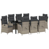 Set da Pranzo per Giardino 9 pcs Grigio chiaro polyrattan
