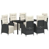 Set da Pranzo per Giardino con cuscino 7 pcs Nero polyrattan