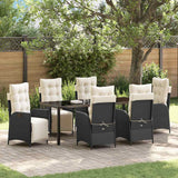 Set da Pranzo per Giardino con cuscino 7 pcs Nero polyrattan