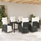 Set da Pranzo per Giardino con cuscino 7 pcs Nero polyrattan