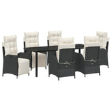 Set da Pranzo per Giardino con cuscino 7 pcs Nero polyrattan
