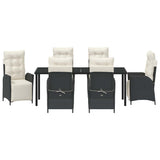 Set da Pranzo per Giardino con cuscino 7 pcs Nero polyrattan