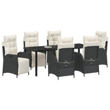 Set da Pranzo per Giardino con cuscino 7 pcs Nero polyrattan