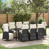 Set da Pranzo per Giardino con cuscino 9 pcs Nero polyrattan
