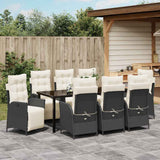 Set da Pranzo per Giardino con cuscino 9 pcs Nero polyrattan