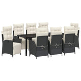 Set da Pranzo per Giardino con cuscino 9 pcs Nero polyrattan
