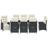 Set da Pranzo per Giardino con cuscino 9 pcs Nero polyrattan