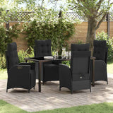 Set da Pranzo per Giardino con cuscino 5 pcs Nero polyrattan