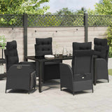 Set da Pranzo per Giardino con cuscino 5 pcs Nero polyrattan
