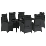 Set da Pranzo per Giardino con cuscino 7 pcs Nero polyrattan