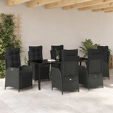 Set da Pranzo per Giardino con cuscino 7 pcs Nero polyrattan