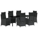 Set da Pranzo per Giardino con cuscino 7 pcs Nero polyrattan