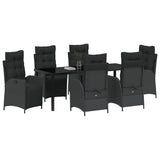Set da Pranzo per Giardino con cuscino 7 pcs Nero polyrattan