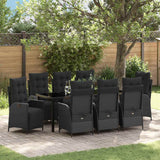 Set da Pranzo per Giardino con cuscino 9 pcs Nero polyrattan