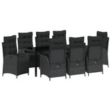 Set da Pranzo per Giardino con cuscino 9 pcs Nero polyrattan