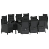 Set da Pranzo per Giardino con cuscino 9 pcs Nero polyrattan