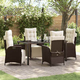 Set da Pranzo per Giardino con cuscino 5 pcs Marrone polyrattan