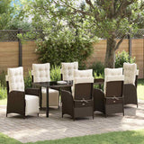 Set da Pranzo per Giardino con cuscino 7 pcs Marrone polyrattan