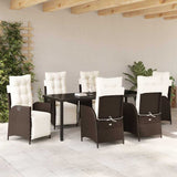 Set da Pranzo per Giardino con cuscino 7 pcs Marrone polyrattan