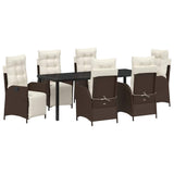 Set da Pranzo per Giardino con cuscino 7 pcs Marrone polyrattan