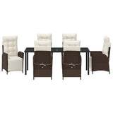 Set da Pranzo per Giardino con cuscino 7 pcs Marrone polyrattan
