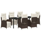 Set da Pranzo per Giardino con cuscino 7 pcs Marrone polyrattan