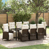Set da Pranzo per Giardino con cuscino 9 pcs Marrone polyrattan