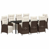 Set da Pranzo per Giardino con cuscino 9 pcs Marrone polyrattan