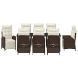 Set da Pranzo per Giardino con cuscino 9 pcs Marrone polyrattan