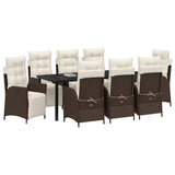 Set da Pranzo per Giardino con cuscino 9 pcs Marrone polyrattan