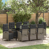 Set da Pranzo per Giardino con cuscino 9 pcs Grigio polyrattan