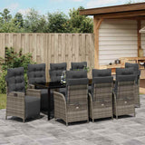Set da Pranzo per Giardino con cuscino 9 pcs Grigio polyrattan