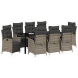 Set da Pranzo per Giardino con cuscino 9 pcs Grigio polyrattan