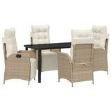 Set da Pranzo per Giardino con cuscino 5 pcs Beige polyrattan